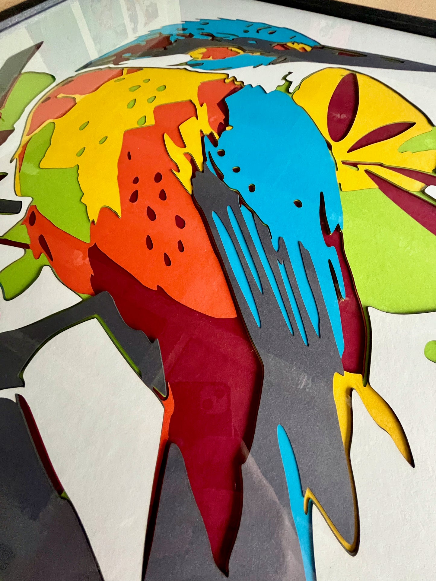 Colorful bird framed 70x70cm