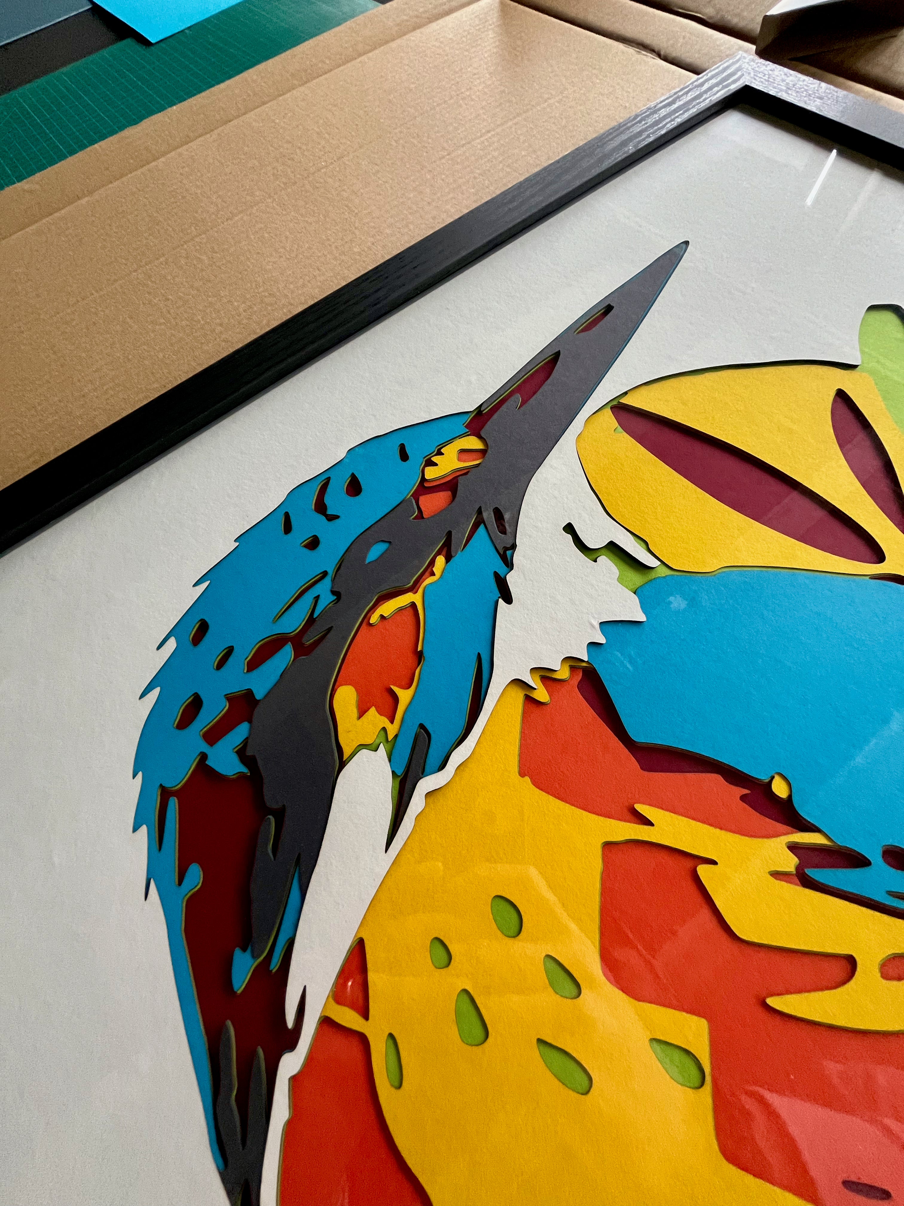 Oiseaux coloré encadré 70x70cm