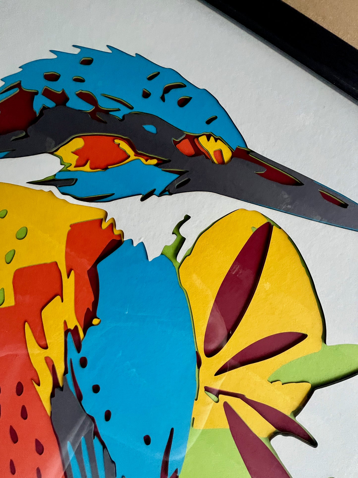 Colorful bird framed 70x70cm