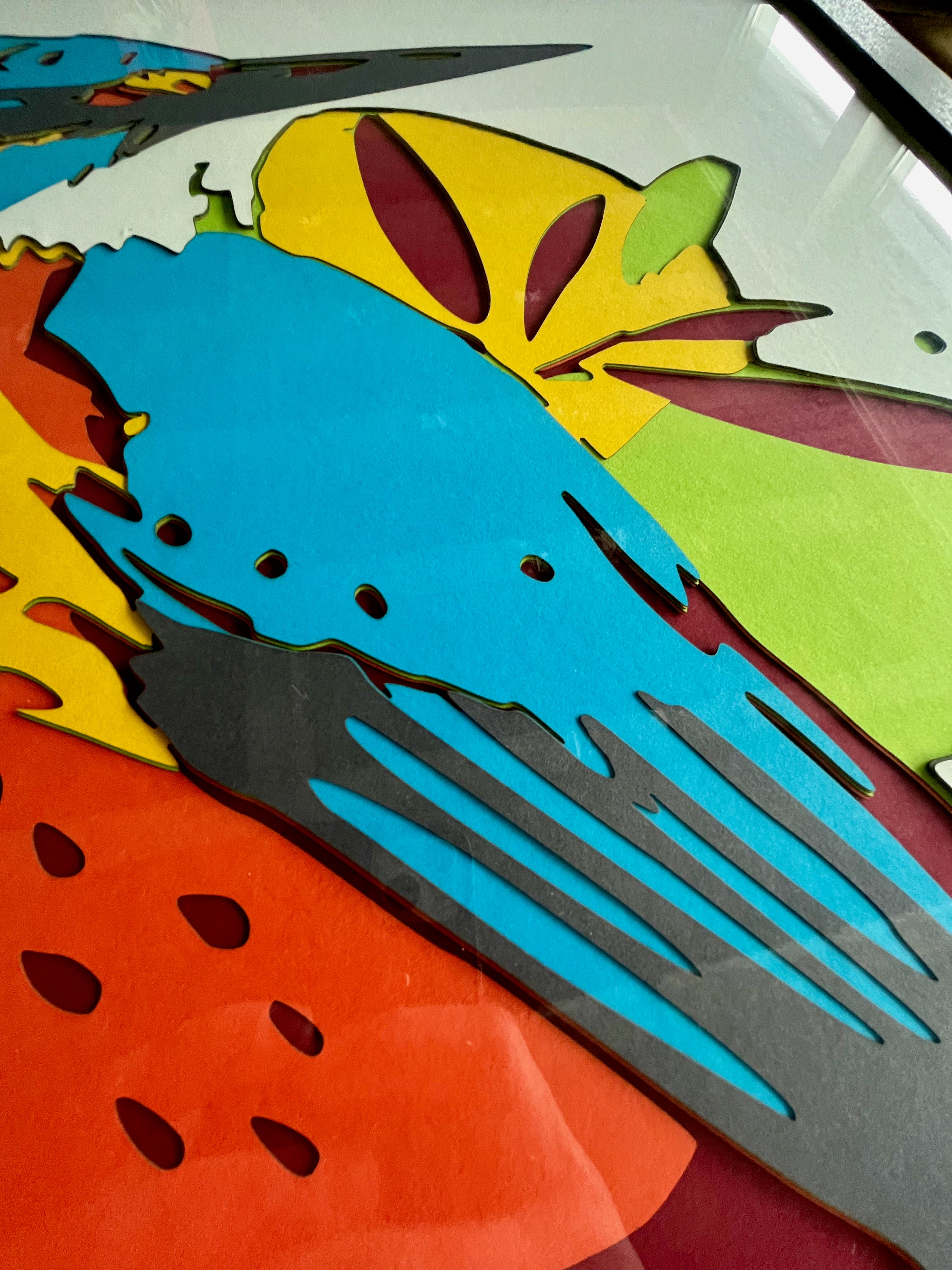 Oiseaux coloré encadré 70x70cm