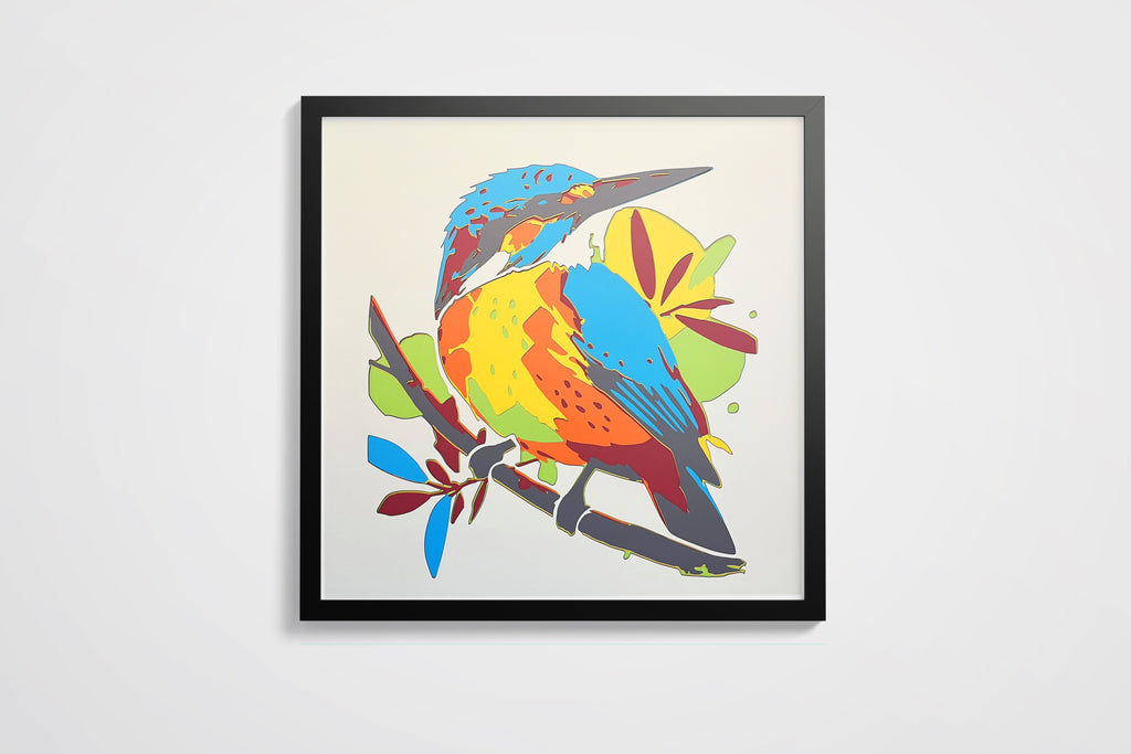 Oiseaux coloré encadré 70x70cm