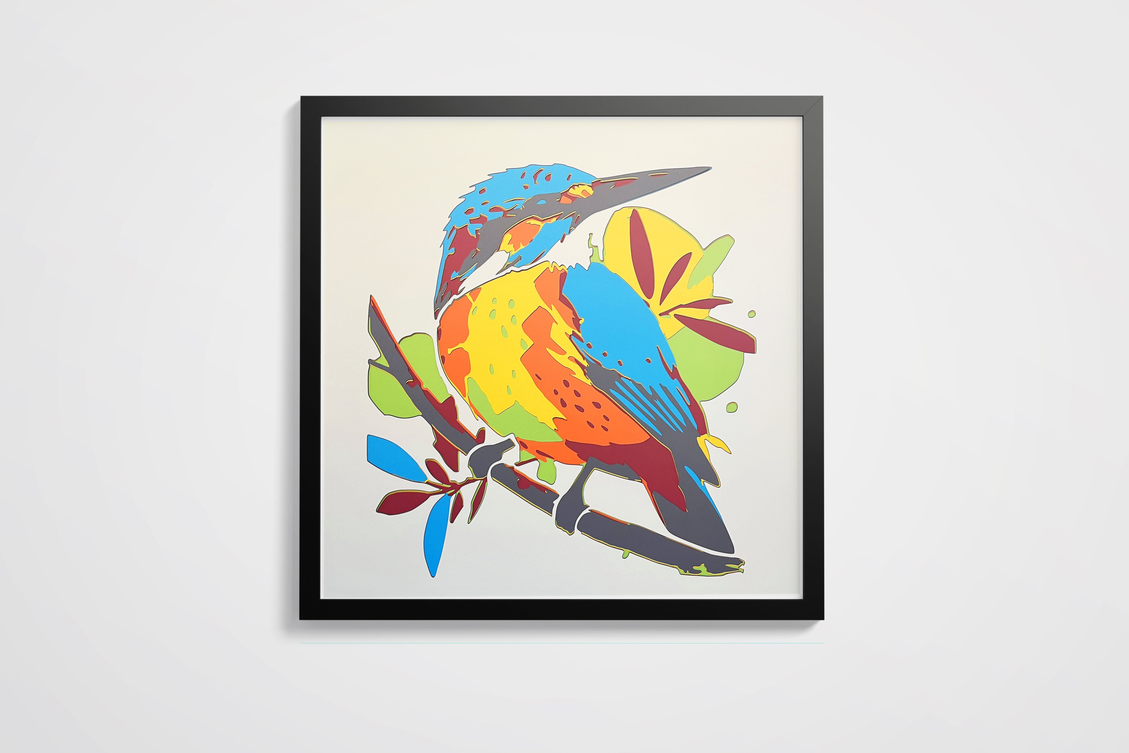 Oiseaux coloré encadré 70x70cm