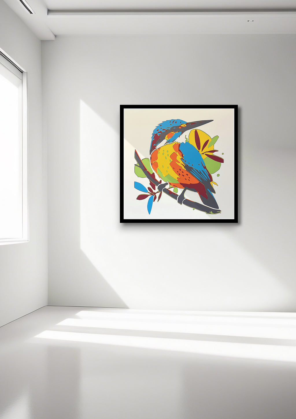 Oiseaux coloré encadré 70x70cm