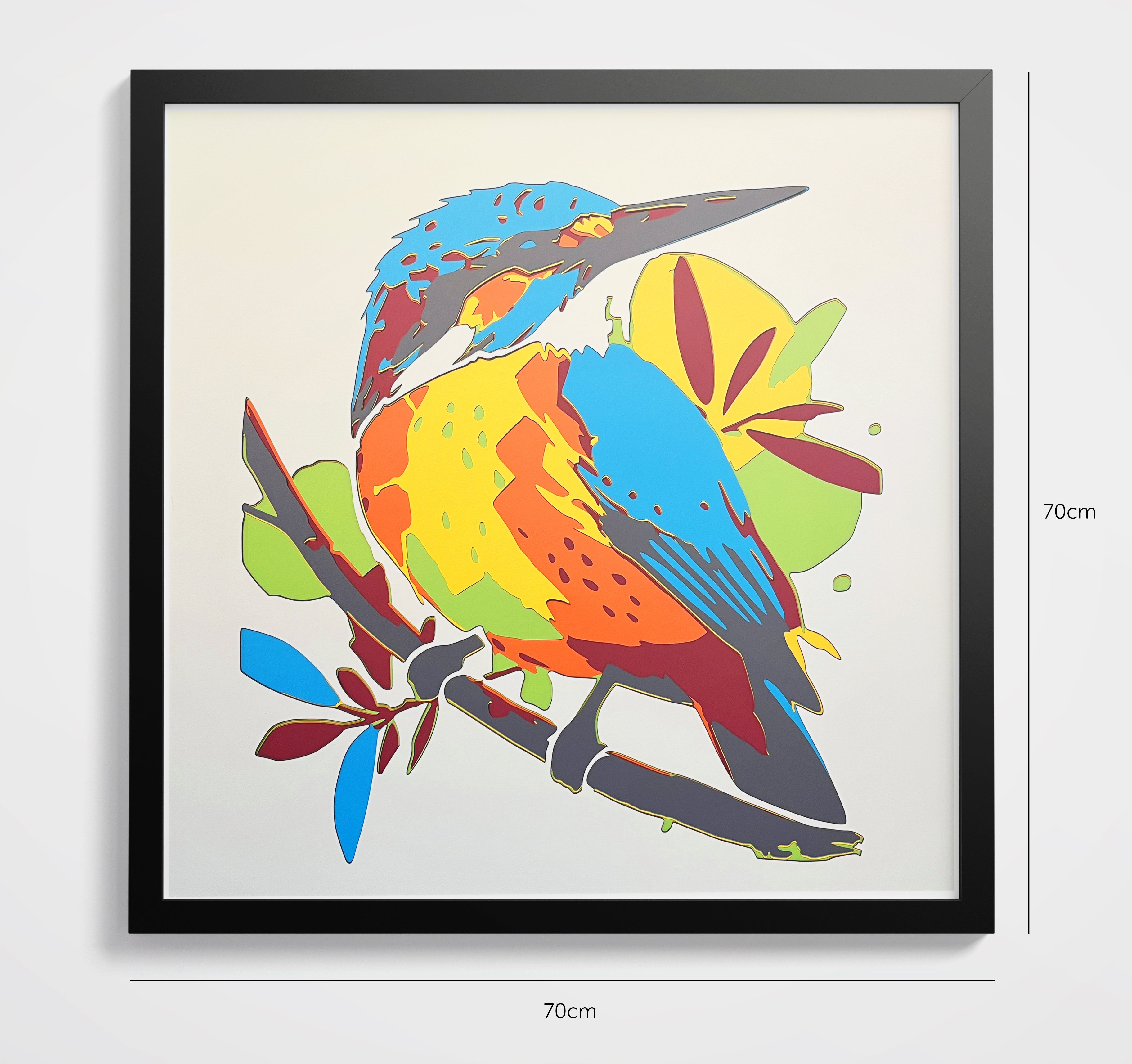 Oiseaux coloré encadré 70x70cm