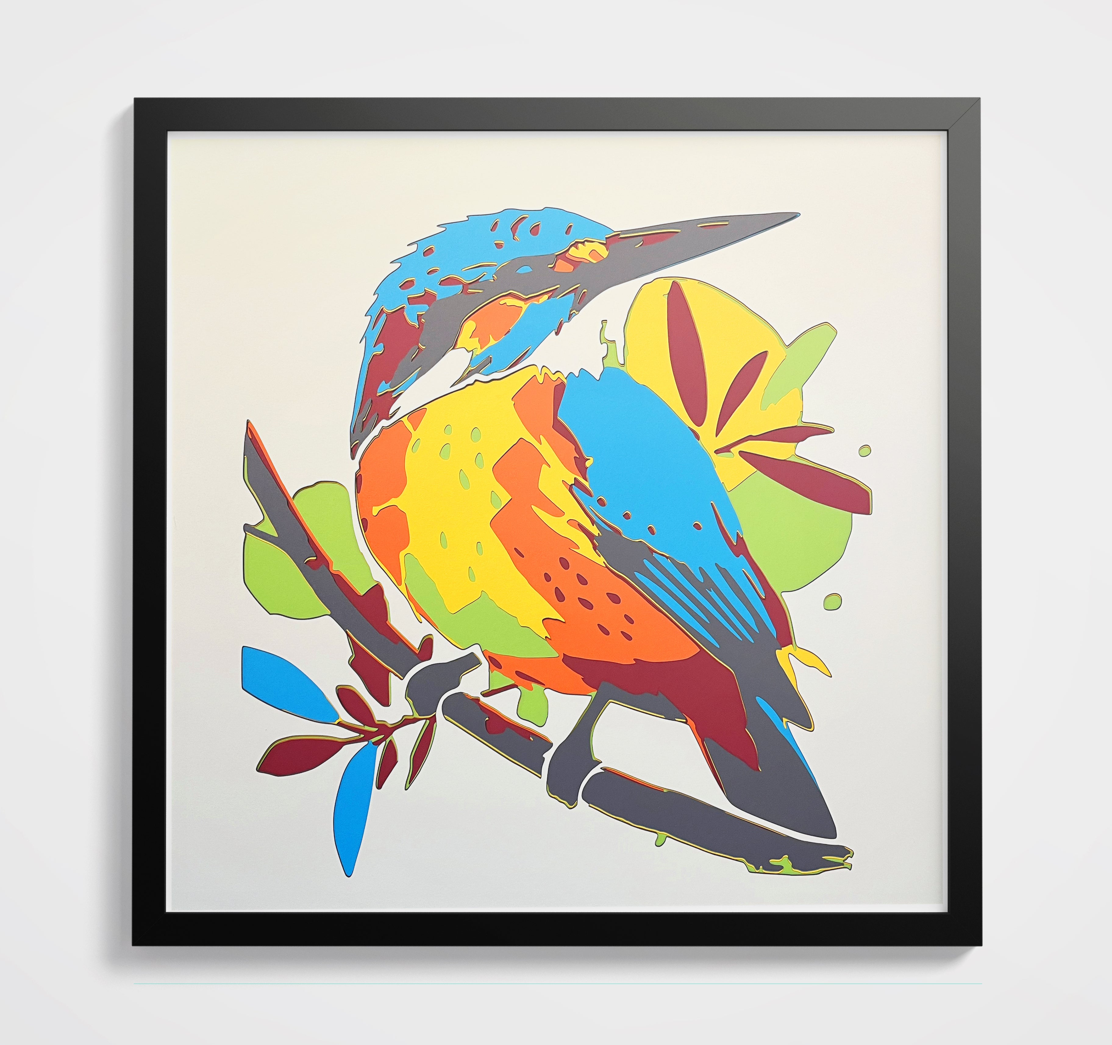 Oiseaux coloré encadré 70x70cm