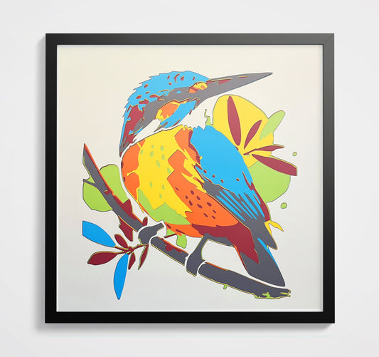 Oiseaux coloré encadré 70x70cm