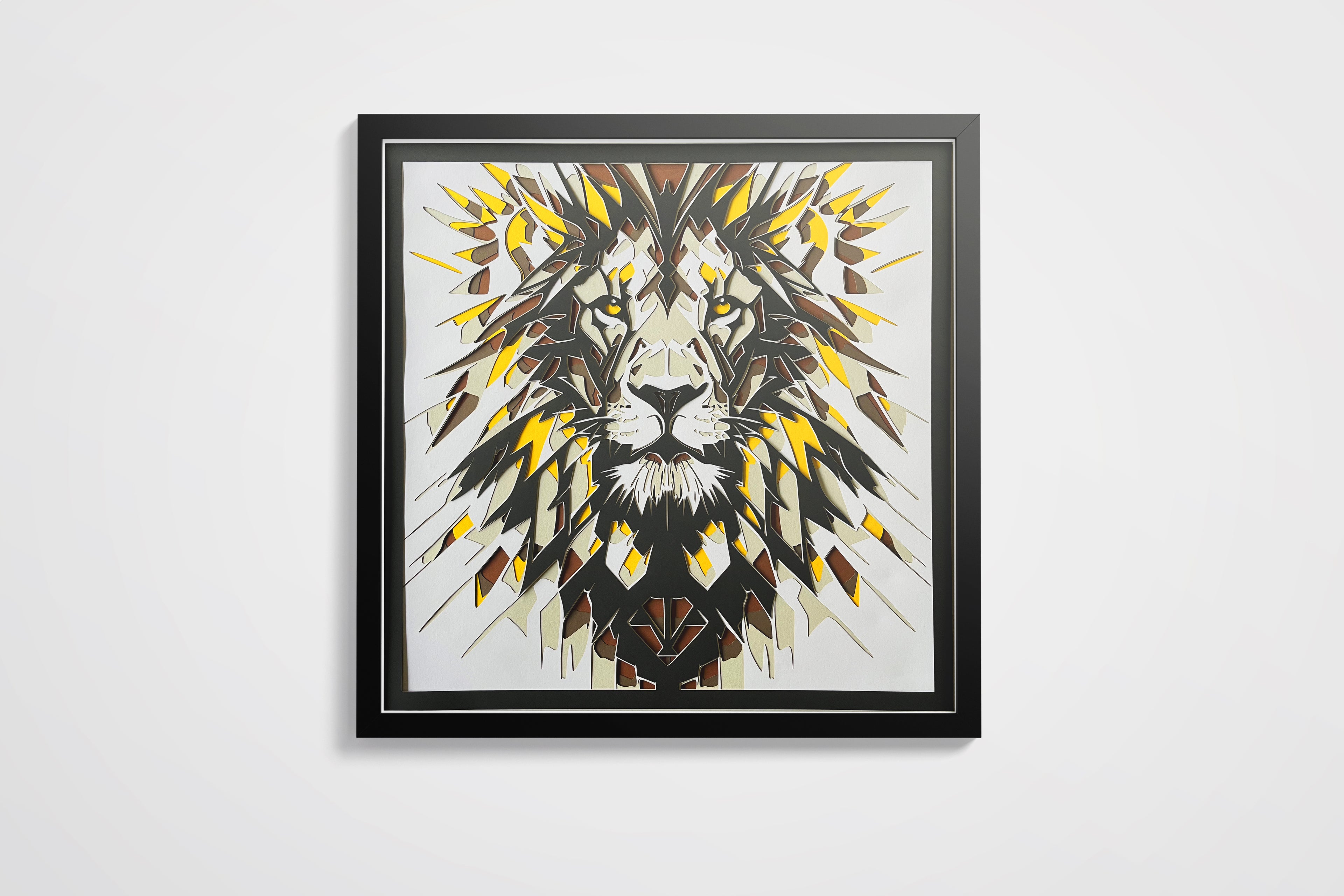 Tête de lion encadré 70x70cm