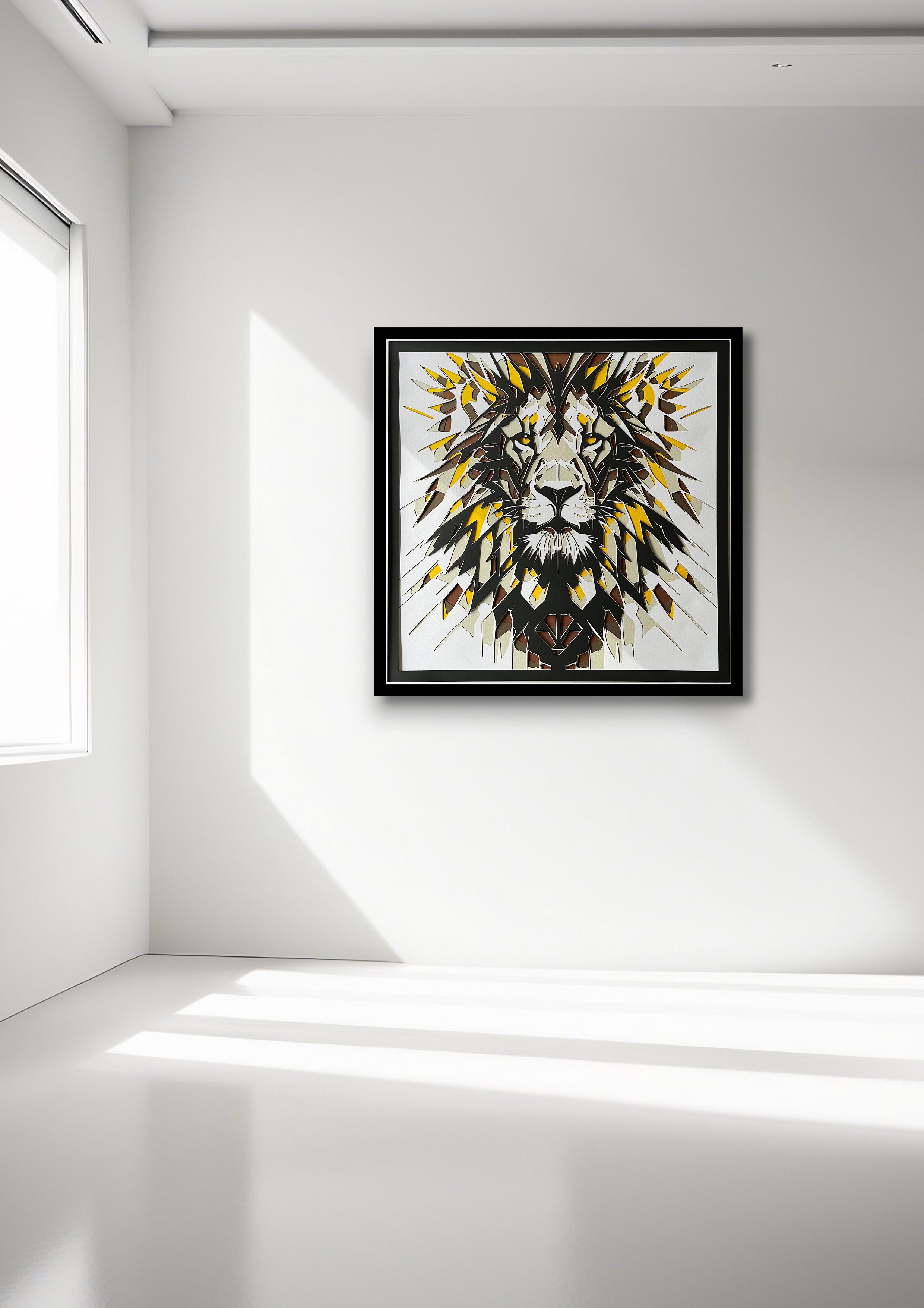 Tête de lion encadré 70x70cm