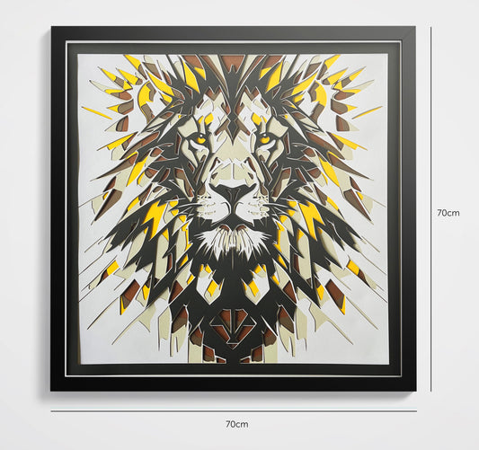 Tête de lion encadré 70x70cm