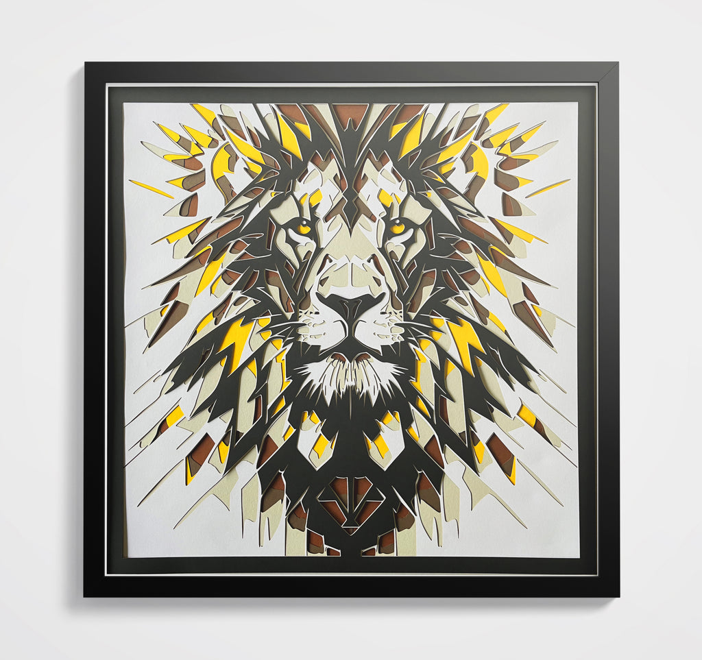 Tête de lion encadré 70x70cm